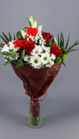 Ramo variado con margarita gerbera y rosas rojas